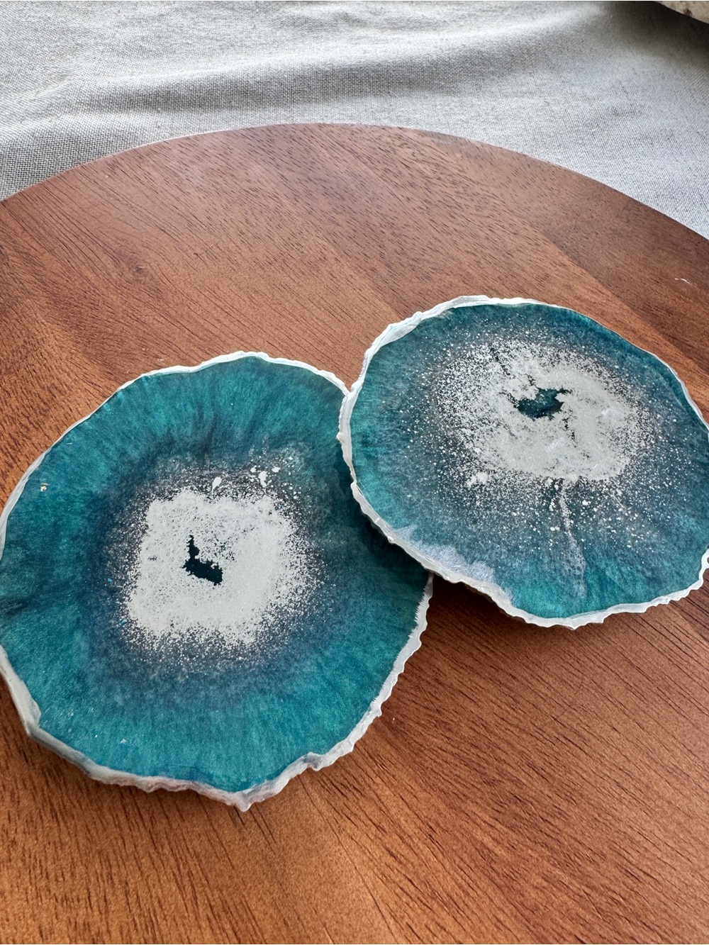 Handmade Teal Agate-Style Resin Coasters - Set of 2